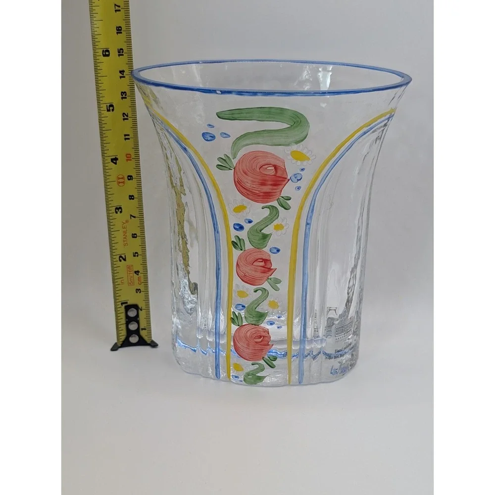SEA of Sweden Handmade Hand Painted Floral Art Glass Vase 5.5